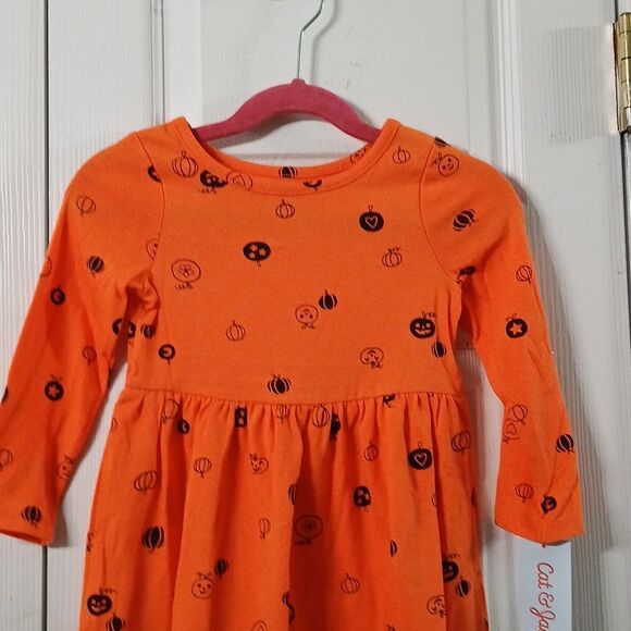 Cat & Jack orange long sleeve Halloween pumpkin jack o lantern dress  Sz 2T NWT - Picture 3 of 8